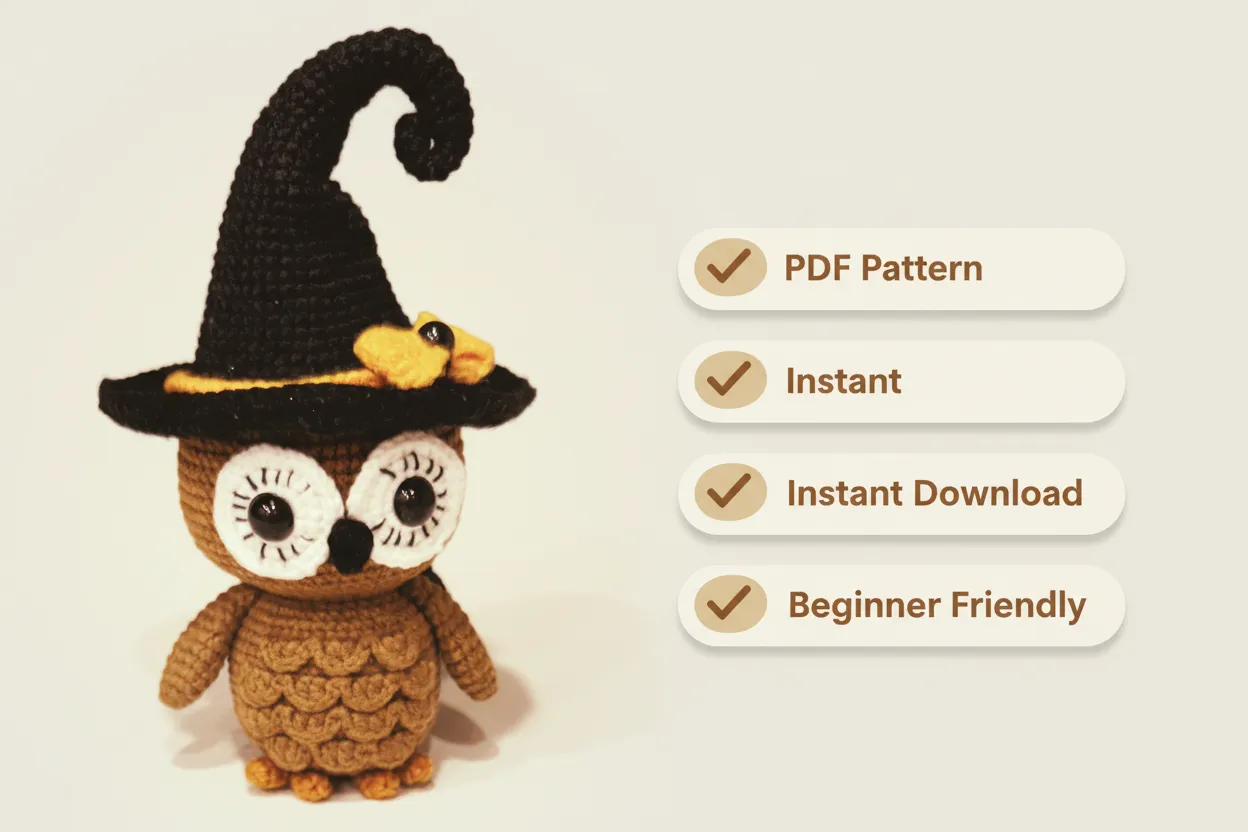Cute Owl Crochet Pattern with Witch Hat
